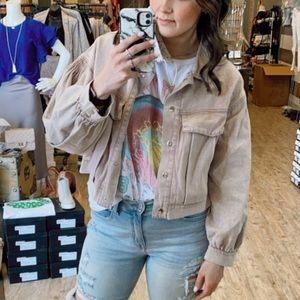 Oversized cropped denim jacket